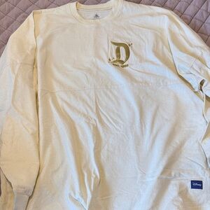 Disney Men's Cream Long Sleeve Sweatshirt with Gold 'D' Graphic